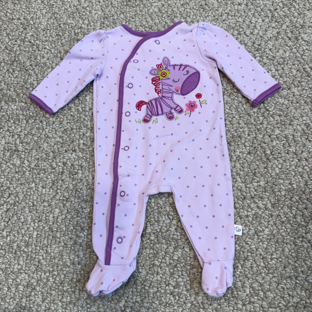 First Moments Baby‎ Girl Zebra Polka Dot Footed Sleeper Pajamas Size 3 Months